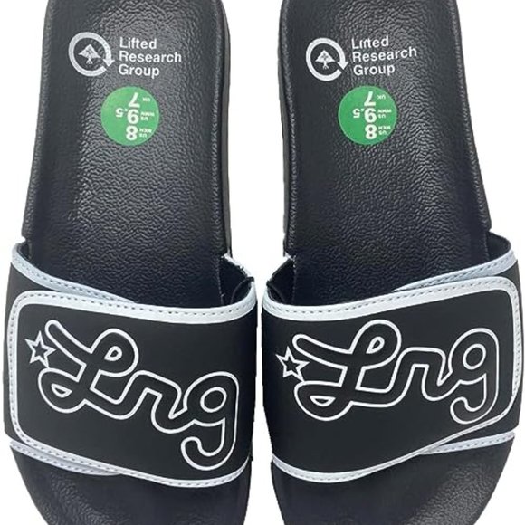 LRG Lifted Research Group Mens Slides Sandal Shoes Black/White Cursive New 8 - Picture 6 of 7